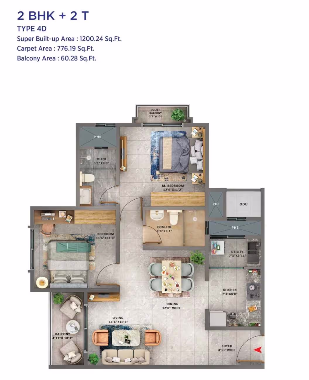 Sattva Forest Ridge 2 BHK floor plan layout