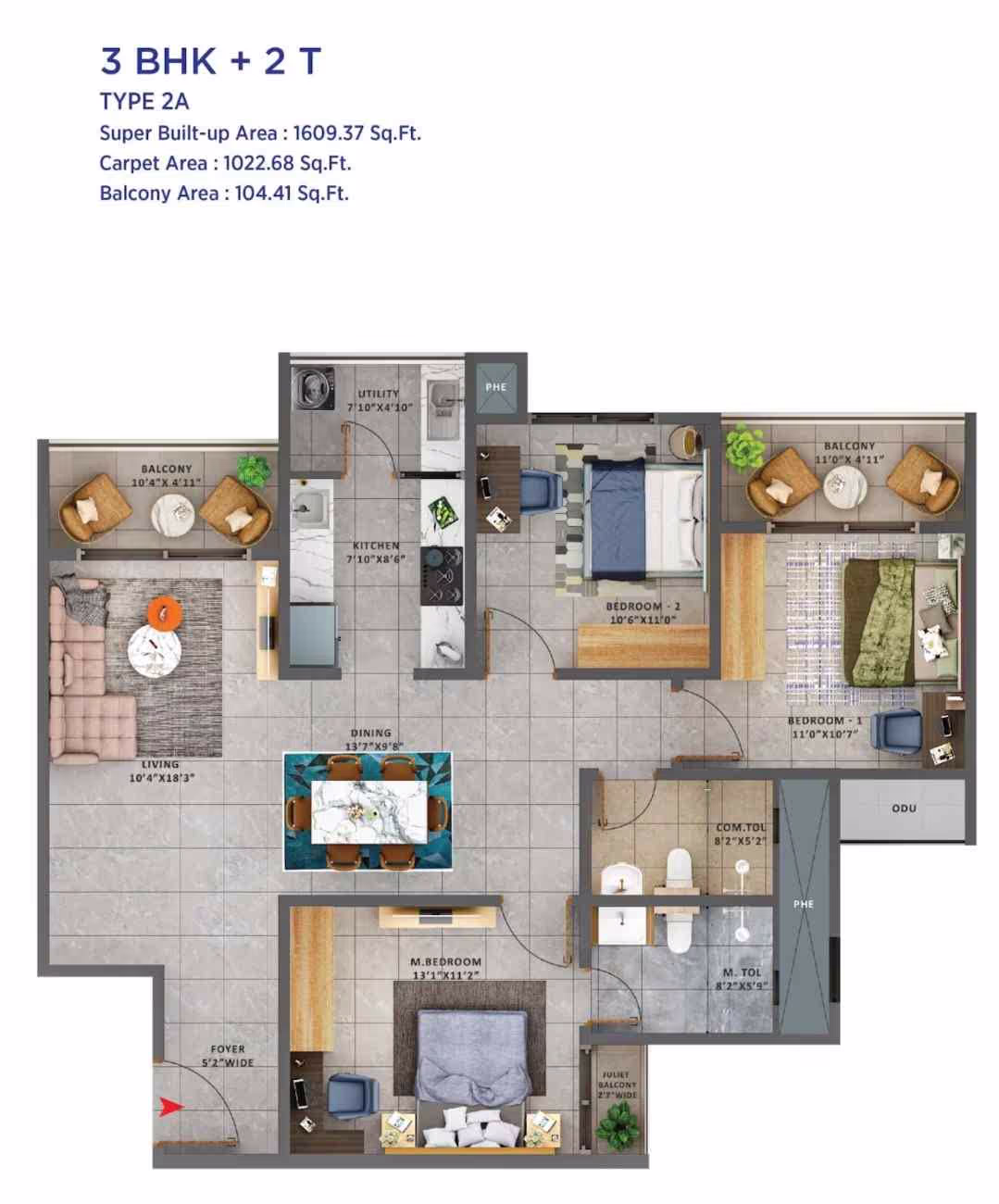 Sattva Forest Ridge 3 BHK floor plan layout