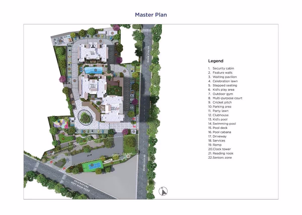 Sattva Forest Ridge master plan — 3 G+30 towers around a central forest walk on 4 acres at Anjanapura, JP Nagar 9th Phase